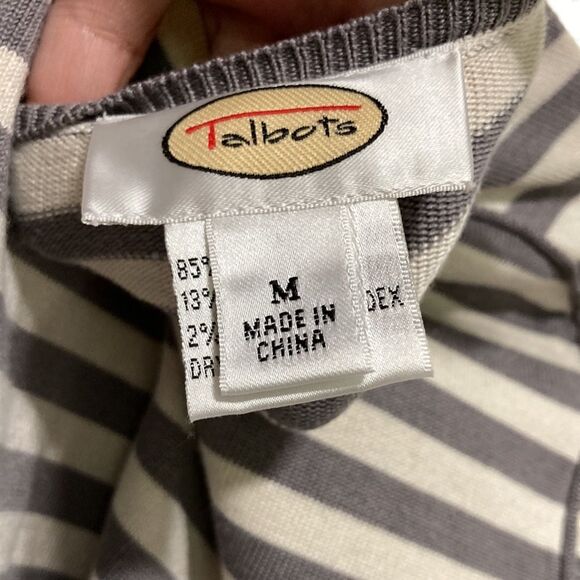 TALBOTS SILK Striped Gray White Short Sleeve Sweater Women's Medium - Picture 11 of 13